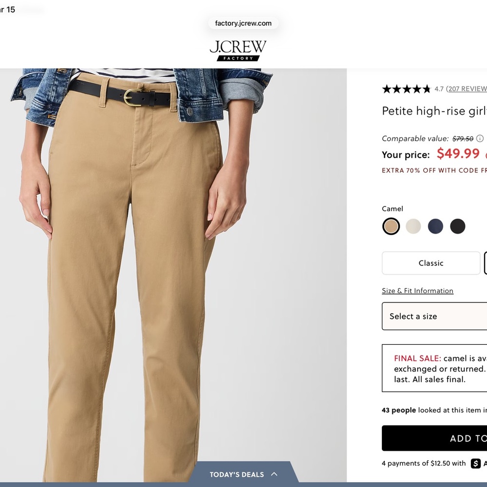 J. Crew Factory High-rise Girlfriend Chinos 6P